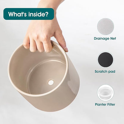 vancasso Ceramic Plant Pots, 4.25+5.25+6.25 Inch Planter Pot with Drainage Hole, Flower Pots for Indoor Outdoor Plants, Set of 3, Grey