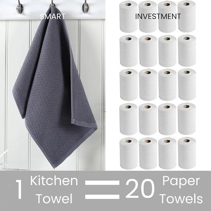 Assorted Kitchen Towels - Grey Kitchen Towels, Set of 5, 16x26 in - Absorbent 100% Cotton Dish Towels with Hanging Loop - Waffle Weave Tea Towels for Drying Dishes, Glassware & Counters