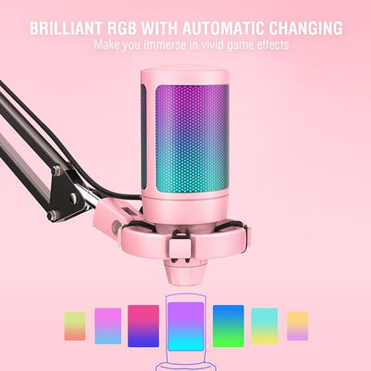 FIFINE Gaming USB Microphone Kit, PC Streaming Recording Computer RGB