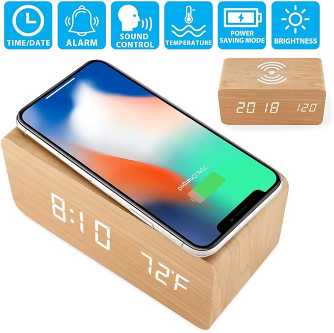 OCT17 Alarm Clock with Qi Wireless Charging Pad Compatible with iPhone Samsung