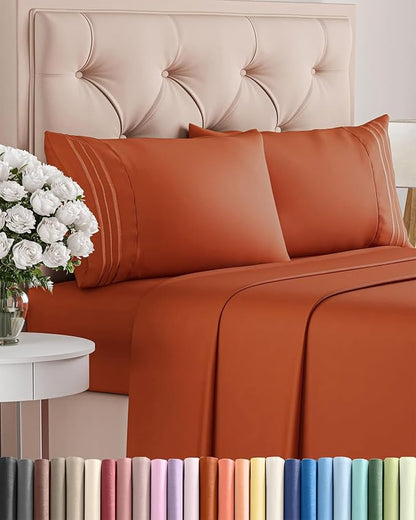 Cal King Size 4 Piece Sheet Set - Comfy Breathable & Cooling Bed Sheets Set - Hotel Luxury Bedding for Women, Men, Kids, Teens, Boys & Girls - Deep Pockets, Soft, Wrinkle Free - Oeko-Tex - Terracotta