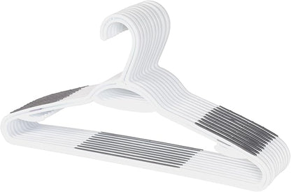 Neatfreak Slim Non Slip Hangers - Space Saving Set of 10 With Lingerie Hooks and Pants/Accessories Bar - Patented W Frame White Plastic Hangers