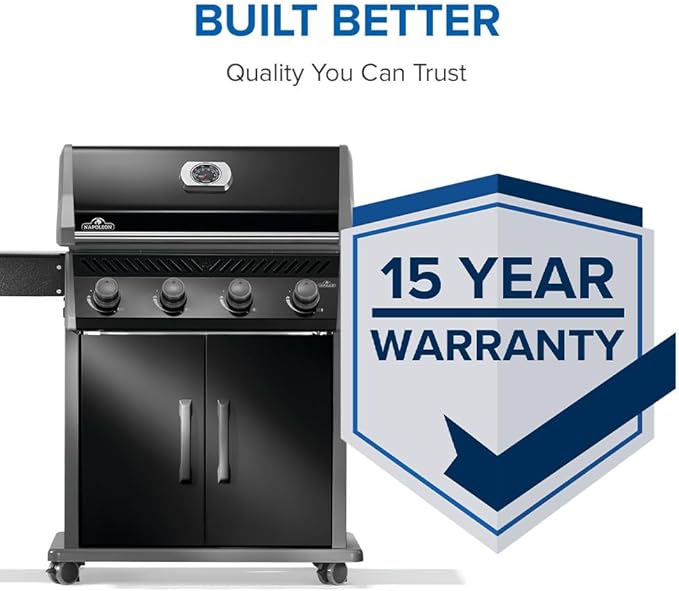 Napoleon Rogue 525 Natural Gas Grill, Black, Stainless Steel Grids, Durable 4-Burner BBQ
