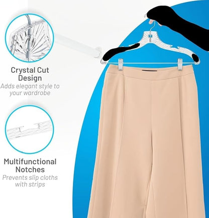 Clothes Hangers with Clips Plastic Set of 100 Pack Heavy Duty Hangers Dresses, T-Shirts Shirt Suit Hangers for Closet Organization Crystal Clear Hanger Pants Skirt Hanger Women and Men
