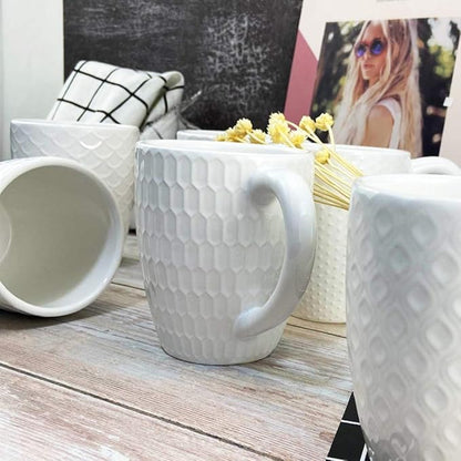 Schliersee 16 OZ Coffee Mugs Set of 6, White Ceramic Coffee Mug, Geometric Pattern Coffee Cups for Latte, Hot Tea, Cappuccino, Mocha, Cocoa, Espresso cups