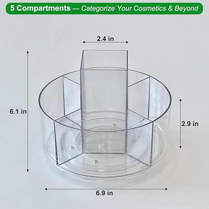 Taiuloo 360 Rotating Makeup Organizer, Lazy Susan Cosmetics Storage Turntable, Round Spinning Brush & Pen Holder, Clear Acrylic Organizer Tray for Vanity, Bathroom, Office Desk
