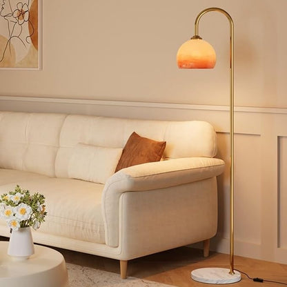 MIXL-Gradient Orange Shade Arc Floor Lamp,Gold Standing Light with Marble Base,Mid Century Modern Standing Lamps for Living Room Bedroom
