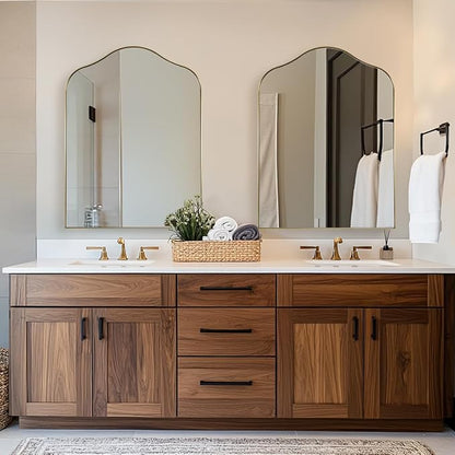 ANDY STAR Brass Scalloped Arched Wall Mirror, 30x36 Brushed Gold Irregular Bathroom Mirror with Curved Design for Vanity, Powder Room, Fireplace, Mantel, with Stainless Steel Metal Frame