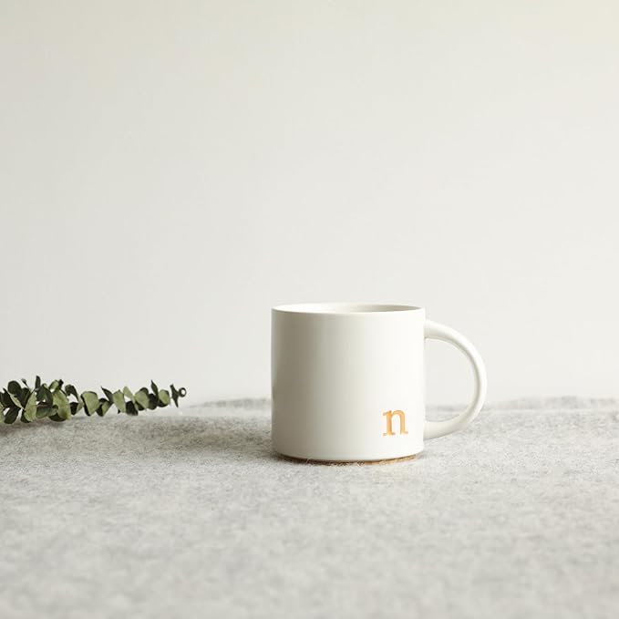 COLLECTIVE HOME - Monogram Ceramic Mugs, 15 oz Golden Initial Coffee Cups, Elegant Alphabet Tea Mugs, Elegant Personalized Mug with Gift Box, Luxurious Cups for Office and Home (n)