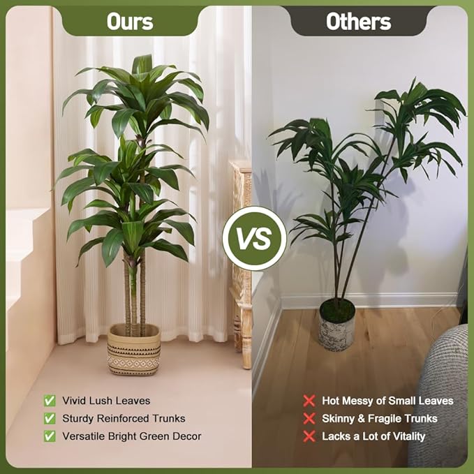 Artificial Dracaena Tree, 5FT Tall Fake Plants with UV Resistant Leaves, Faux Tropical Yucca Trees for Indoor Outdoor, Potted Large Floor Plant for Home Decor Living Room Porch, VN123
