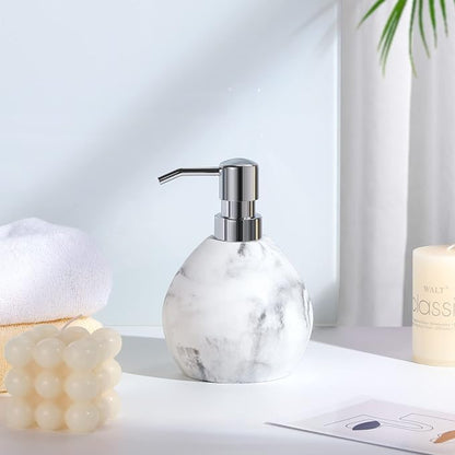 Luxspire Hand Soap Dispenser, 15.2 oz Marble Hand Lotion Bottle, Stainless Steel Pump Lotion Container, Refillable Liquid Hand Soap Jar, Resin Shower Dispensers for Bathroom, Kitchen, Marble White