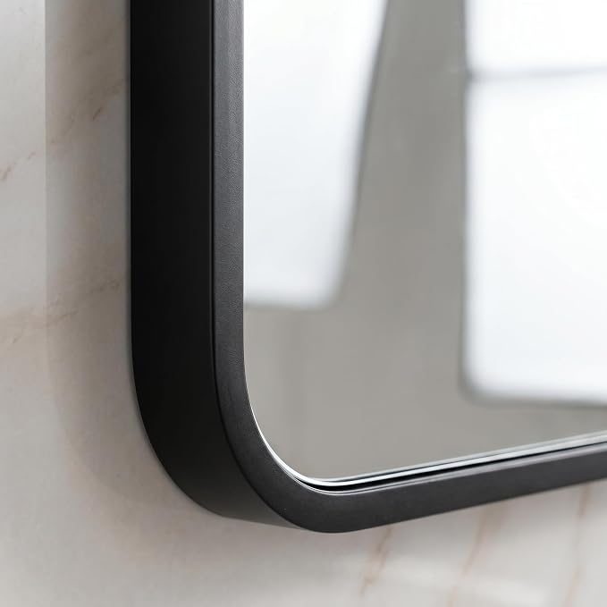 HARRITPURE 24"x36" Arched Bathroom Mirror, Wall Mounted Mirror, Black Arch Mirror, Aluminum Alloy Frame Wall Mirror for Living Room, Bedroom, Entryway