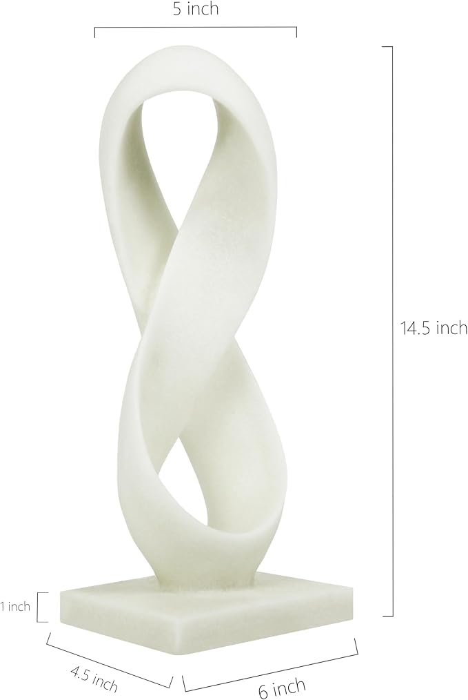 SIMON'S SHOP Modern Abstract Statue, 14.5'' Tall White Minimalist Infinity Loop Design Tabletop Mantel Shelf Decor, Hand-Painted Resin Sculpture for Home or Office