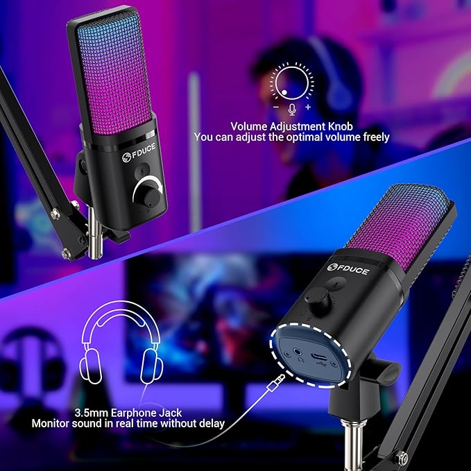 FDUCE Gaming USB Microphone, RGB Condenser mic