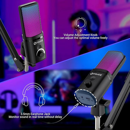 FDUCE Gaming USB Microphone, RGB Condenser mic