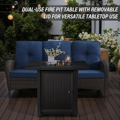Belord 30 Inch CSA Listed Propane Fire Pit Table - 50000 BTU Square Outdoor Fire Pit Table with Lid and Lava Rock for Patio Backyard Deck and Outdoor Gatherings