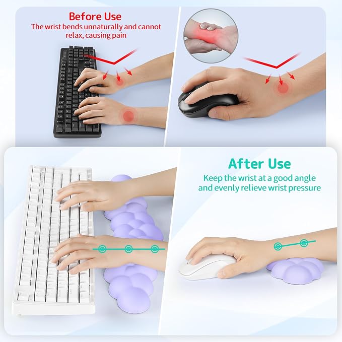 Cloud Wrist Rest for Keyboard and Mouse, Memory Foam PU Leather Keyboard Wrist