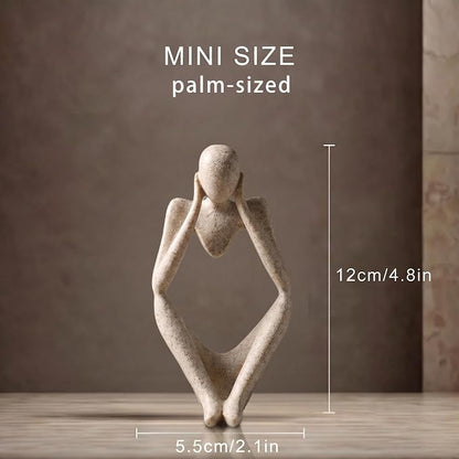Abstract Thinker Statue, Palm-Sized Sandstone-Look Resin Sculpture for Home Decor, Modern Tabletop Statue Decor for Bookshelf, Office, Living Room and Bedroom