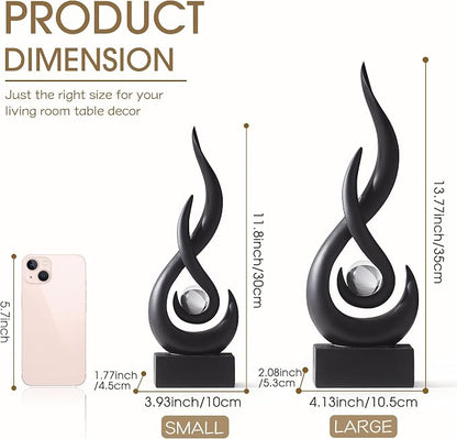 FJS Black Flame Statue, 11.8" Abstract Resin Sculpture for Modern Home Decor, Minimalist Art Figurine for Shelf Coffee Table Centerpiece