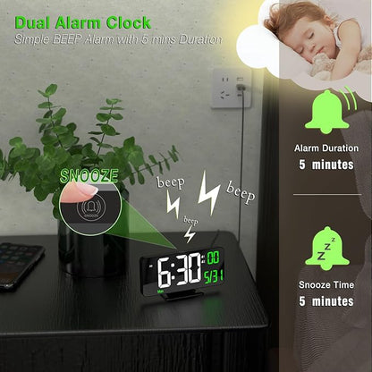 KOSUMOSU Desk Clock 6.7in Black Digital Alarm Clock