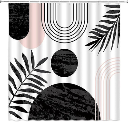 Mid Century Modern Shower Curtain Boho Black Abstract Retro Aesthetic Fabric for Bathroom Decor Bathtub with Hooks (70" WX78 H)
