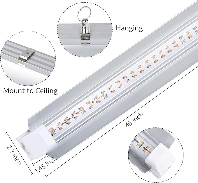 Grow Light for Indoor Plants,4ft T8, 180W(4 x 45W, 1080W Equivalent), Super Bright, Full Spectrum Sunlight Plant Light, LED Grow Lights for Indoor Plants, Greenhouse, 4-Pack