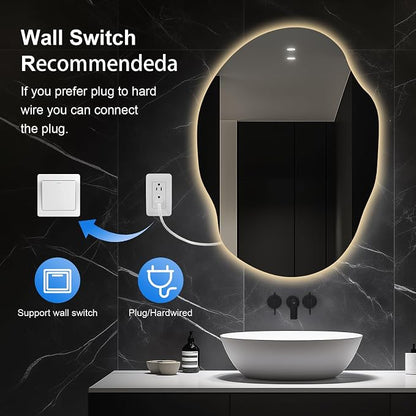 Asymmetrical Bathroom Mirror with Lights,Irregular LED Bathroom Vanity Mirror with Backlit,Anti-Fog,3 Colors and Dimmable Light with Memory,Hardwired Supported[Horizontal/Vertical] 55" H x 40" W