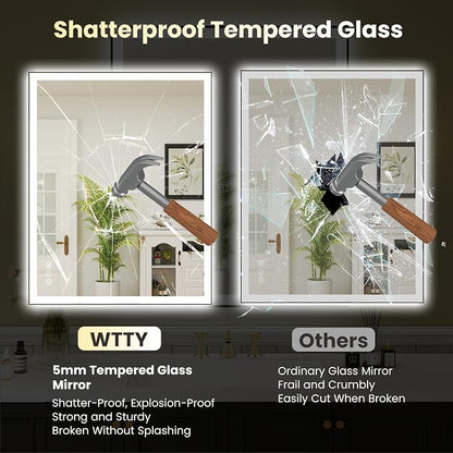 WTTY 30"X36" LED Bathroom Mirror with Black Frame, Bathroom Vanity Mirror with Lights for Wall, Front Light and Backlit, Anti-Fog, Dimmable, 3 Colors, Shatterproof, Memory, Horizontal/Vertical