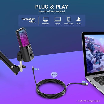 FDUCE Gaming USB Microphone, RGB Condenser mic