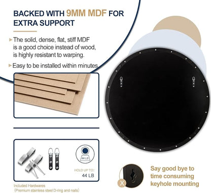 ANDY STAR Bronze Round Mirror 36 inch, Oil Rubbed Bronze Round Mirror in Metal Frame, Anti-Rust Large Bronze Vanity Mirror, HD Reflection, Wall-Mounted