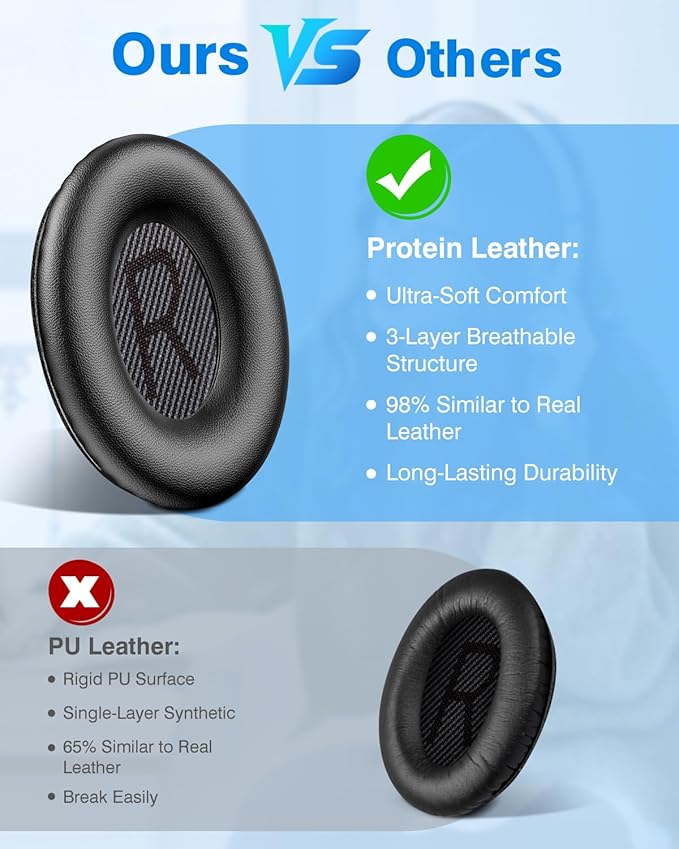 Link Dream Ear Pads for Bose Quiet Comfort 35 Soft Protein Leather Replacement