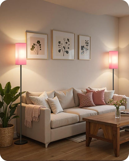 Set of 2 Floor Lamps for Living Room, Modern Tall Standing Lamps with Foot Switches, Bulb Not Included, 64.6'', for Living Room, Bedroom, Study, Kids Room, Pink and Black P07LDP205W1