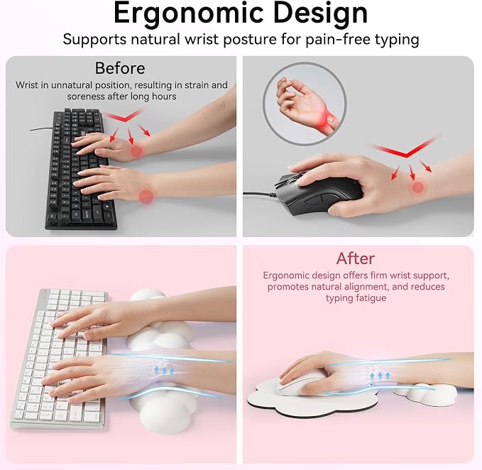 Cloud Wrist Rest for Computer Keyboard, 4-in-1 Memory Foam Leather Cloud