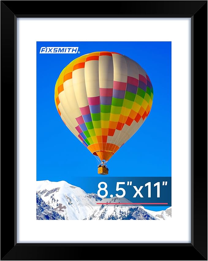 FIXSMITH 8.5x11 Picture Frame, Black Photo Frame with HD Plexiglass, Display Pictures 6x8 with Mat or 8.5x11 Without Mat, Picture Frames Collage for Tabletop or Wall Display, 1 Pack