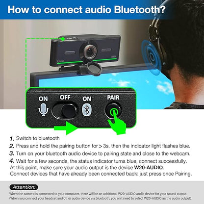 1080P Webcam with Microphone for Desktop, Computer Webcam Connect Bluetooth