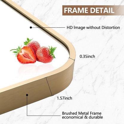 Gold Mirror, 48x30 Inch Framed Rectangle Mirror with Rounded Corner, Brushed Brass Mirror, Gold Bathroom Mirror for Over Sink, Vanity, Living Room, Bedroom, Horizontal/Vertical