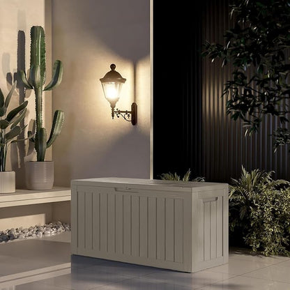80 Gallon Waterproof Deck Storage - Compact Patio Storage Box & Pool Deck Box, All-Weather Resin Chest with Lock for Cushions & Tools, UV-Resistant, Slate Grey