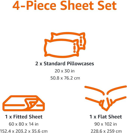 Amazon Basics Microfiber Kids' Sheet Set with Pillowcase, 4 Piece, Green Stripes, Queen