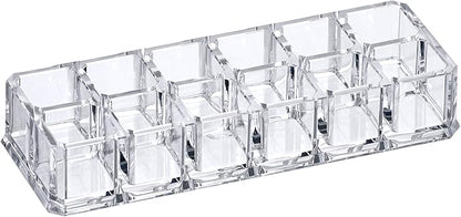 Amazing Abby - Charm - 12-Slot Acrylic Lipstick Organizer, Lipstick Holder, Lip Gloss Holder, Cosmetic Storage Display, Perfect Storage Solution for Drawer and Vanity (Slot Size: 0.9" x 0.9")