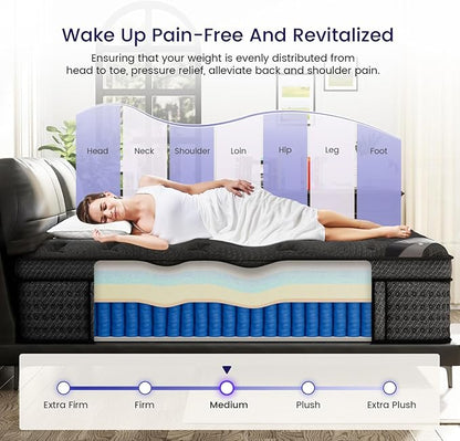 California King Mattress, 14 Inch Deluxe Hybrid Cal King Mattress in a Box, Medium Firm Mattresses With Gel Memory Foam & Pocket Spring, Pressure Relief, Cooling, Extra Edge Support [Upgraded Support]