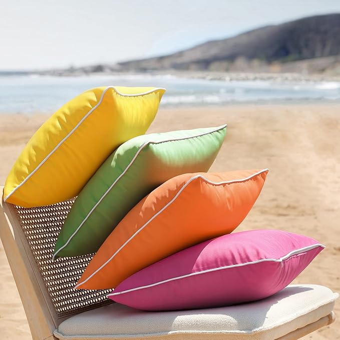 Phantoscope Pack of 2 Outdoor Waterproof Solid Throw Decorative Pillow Cover Decorative Square Outdoor Pillows Cushion Case Patio Pillows for Couch Tent Sunbrella, Orange 12x20 inches 30x50 cm