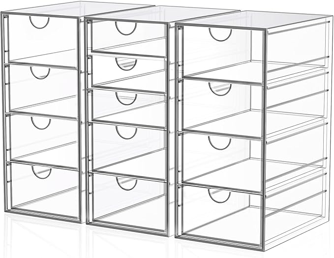 Acrylic Desk Organizers And Accessories With 13 Drawers, Office Desktop Drawers, Plastic Makeup Organizer Containers Bins With Drawers Desk Organization, Bathroom Organizers Storage Case Box Cube