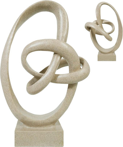 Knot Sculptures, Modern Coffee Table Statues, Abstract Center Piece for Home Office, Dining Living Room Desk Decor, Bookends, 15.5 x 10.5 inch, Sandstone
