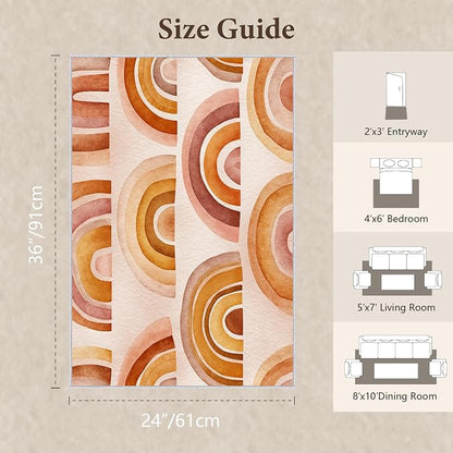Retro Arcs Area Rug 2x3, Minimalist Arch Pattern Rug, Modern Retro Neutral Carpet for Living Room Bedroom, Non Slip Washable Rug
