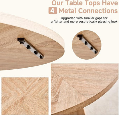 47" Round Dining Table Set for 4 with Chairs Kitchen Table and Chairs Set Mid-Century Modern Chair with Metal Leg for Apartment Living Room(Natural Table with 4 Beige Chairs)