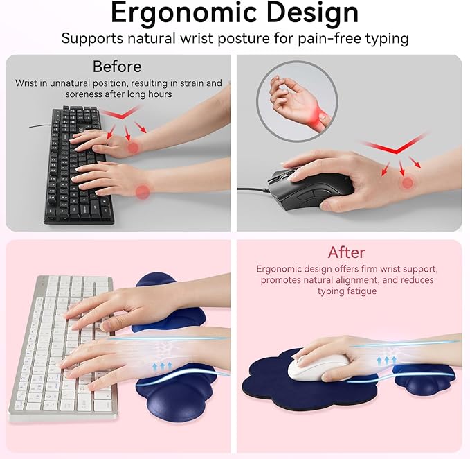 Cloud Wrist Rest for Computer Keyboard, 4-in-1 Memory Foam Leather Cloud