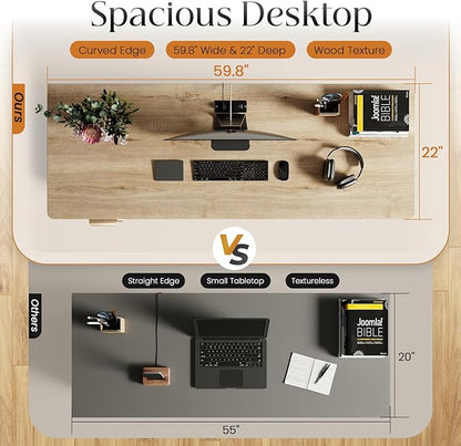 60" Fluted Home Office Desks with Storage, Modern Executive Desk Computer Desk with Drawer & Cabinet, Wood Work Desk for Office, Bedroom, Study, Living Room, Oak