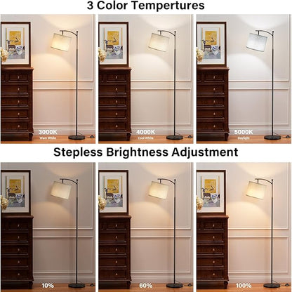 Ambimall 60" Floor Lamp with Remote Control and Stepless Dimmable Bulb, Colors Temperature & Brightness Adjustable, Modern Floor Lamps for Living Room, Gray Shade & Black Pole