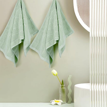 Jacquotha Hand Towels 4 Pack - Sage Green Wavy Striped Hand Towels for Bathroom, 100% Natural Cotton Soft Absorbent Decorative, 13x29 Inches