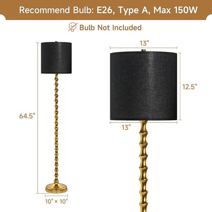 EUO 64.5" Black Gold Floor Lamp for Living Room, Brass Floor Lamps for Bedroom